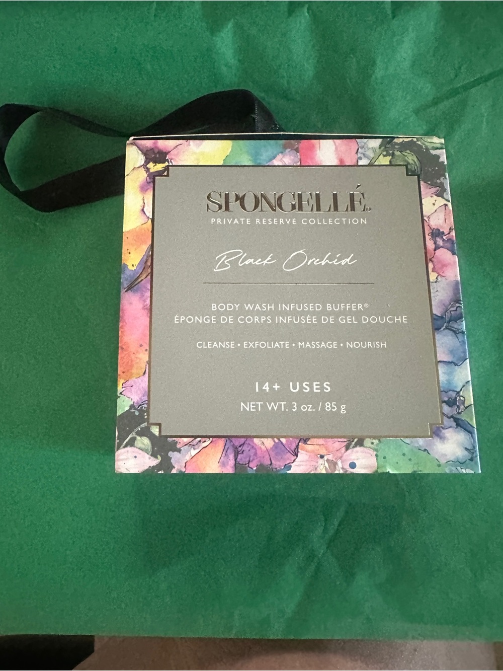 Spongellé Black Orchid Box with Multicolor Floral Trim